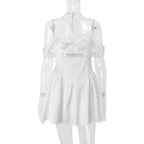 Women Clothing Summer Sexy off Neck Wrapped Chest Nipped Waist Solid Color Dress A line Dress Bella Mia