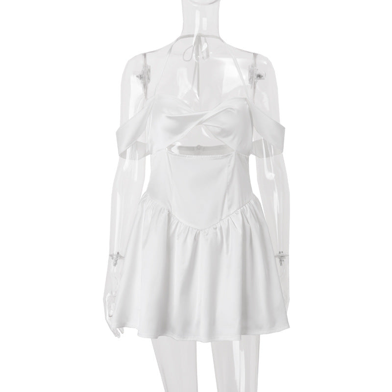 Women Clothing Summer Sexy off Neck Wrapped Chest Nipped Waist Solid Color Dress A line Dress Bella Mia