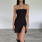 Women Tube Top Stitching Lace Slim Sexy Slit Short Dress Bella Mia