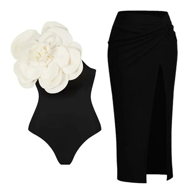 One Piece Swimsuit Women Skinny Slimming Big Floral Spring Swimsuit Suit Chiffon Dress Bella Mia