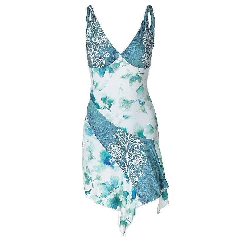 Summer Women V neck Twist Spaghetti Strap Floral Print Dress Short Women Bella Mia
