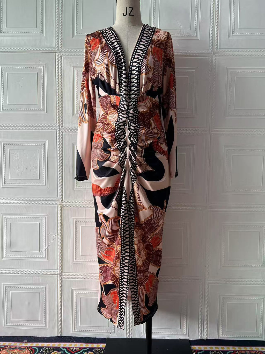 Spring Women Wear Short Sleeve V neck Slim Print Dress Bella Mia