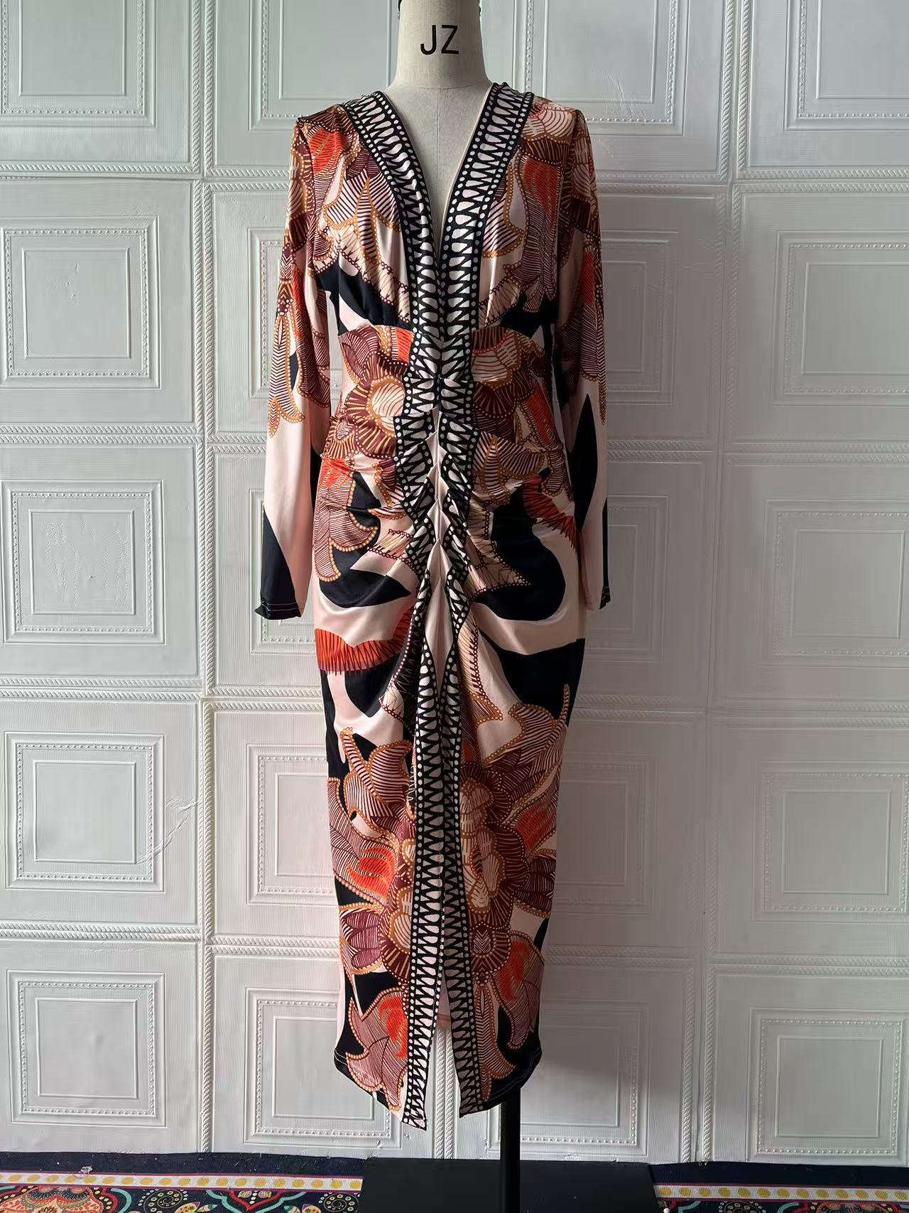 Spring Women Wear Short Sleeve V neck Slim Print Dress Bella Mia