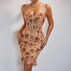 Spring Summer Pattern Print Mesh Stitching Casual Vacation Sling Hip Dress Bella Mia