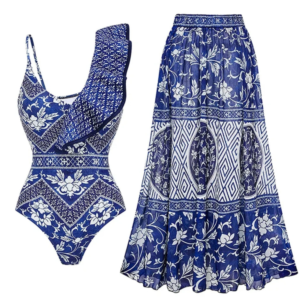 One Shoulder Ruffled One Piece Swimsuit Women Sexy Backless Print Swimwear Swimsuit Bella Mia