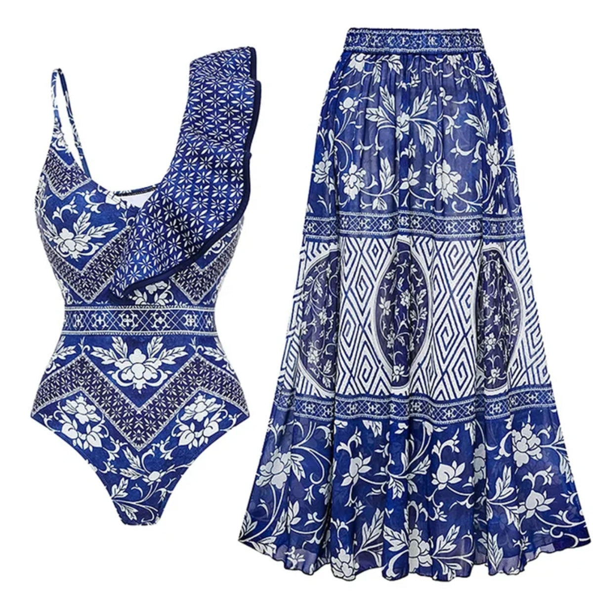 One Shoulder Ruffled One Piece Swimsuit Women Sexy Backless Print Swimwear Swimsuit Bella Mia