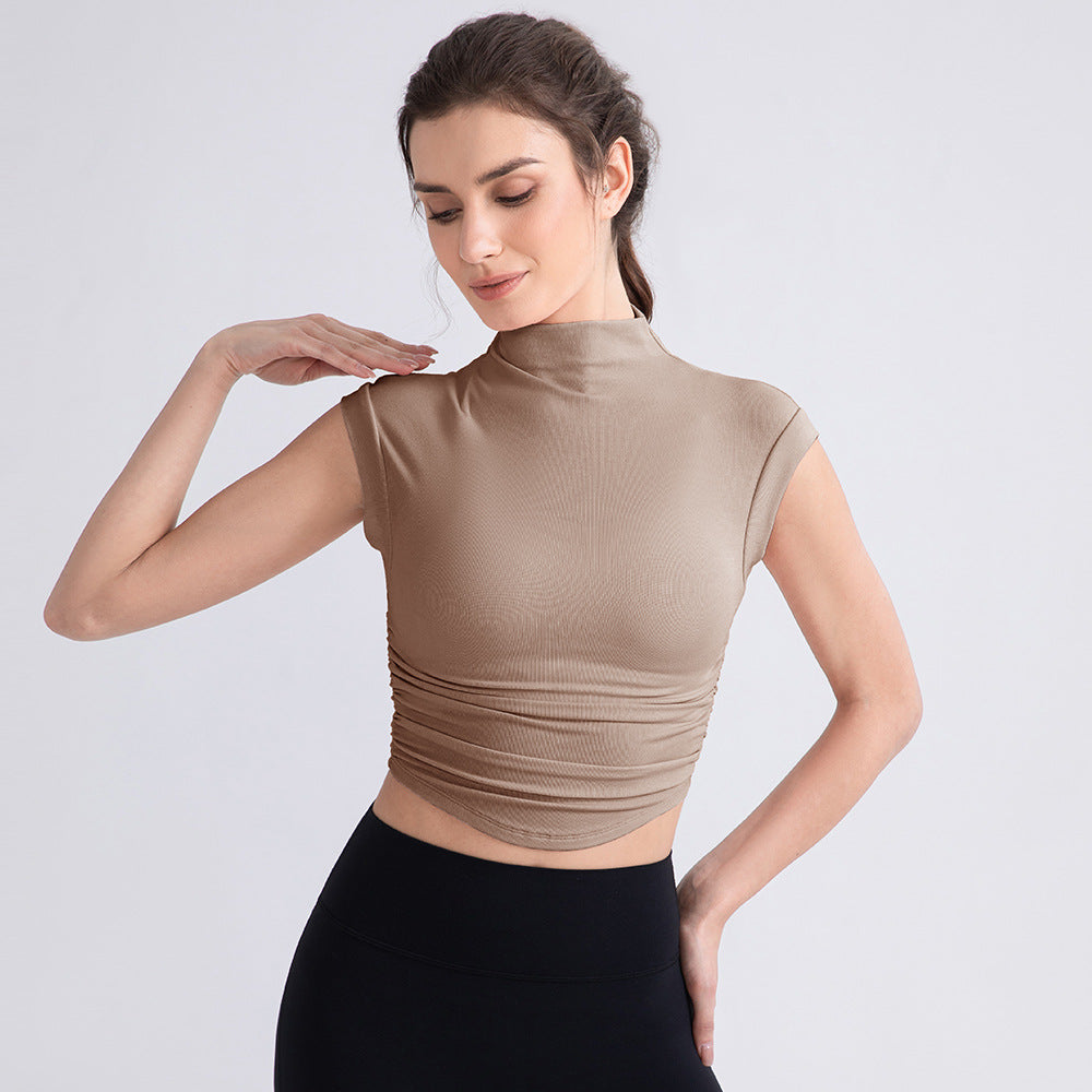 Irregular Asymmetric Half Turtleneck Sleeveless Yoga T shirt Women Breathable Exercise Vest Short Workout Running Top