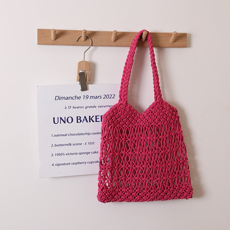Hollow Out Cutout One Shoulder Cotton Thread Woven Bag Floral Straw Bag Vacation Beach Bag Women Bag Bella Mia