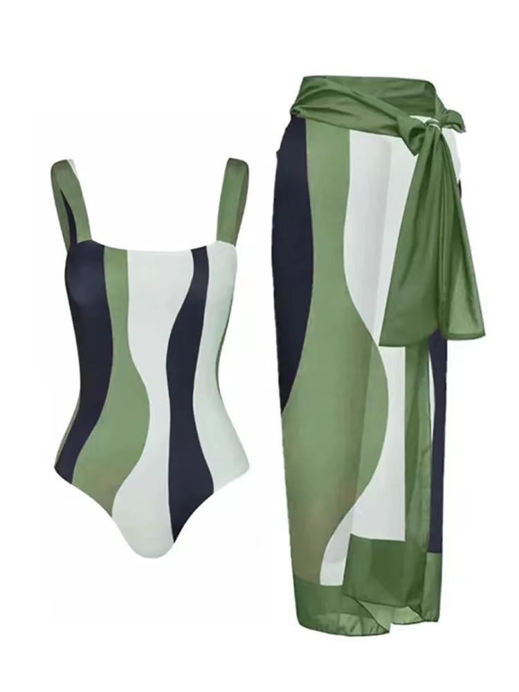 One Piece Bikini Swimsuit Women Conservative Sunscreen Gauze Skirt Seaside Vacation Spring Bathing Suit Suit Bella Mia