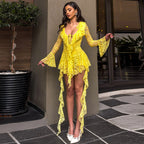 Women Clothing Lace Lotus Leaf Streamer Long Sleeve with Safety Pants Short Dress Bella Mia