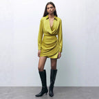 Women Clothing Fall Satin Dress Pleated All Match Satin Bella Mia