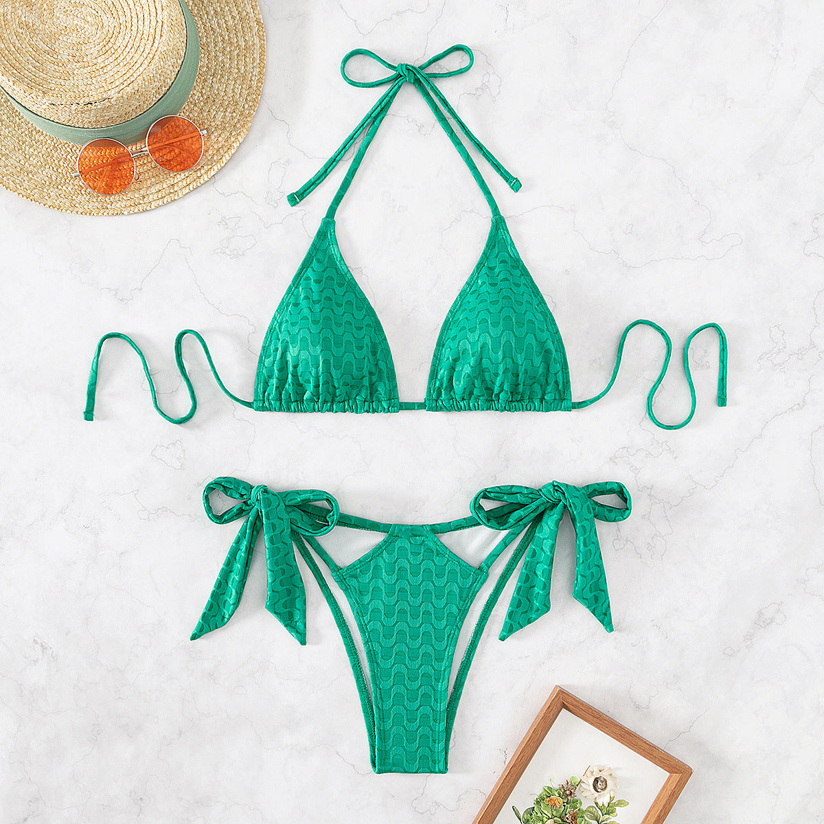Special Fabric Sexy Bikini Split Solid Color Beach Swimsuit Bella Mia