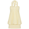 Summer Vacation Girlish Lace up Halter Bud Short Pure Romantic Date Ruffle Hip Dress for Women