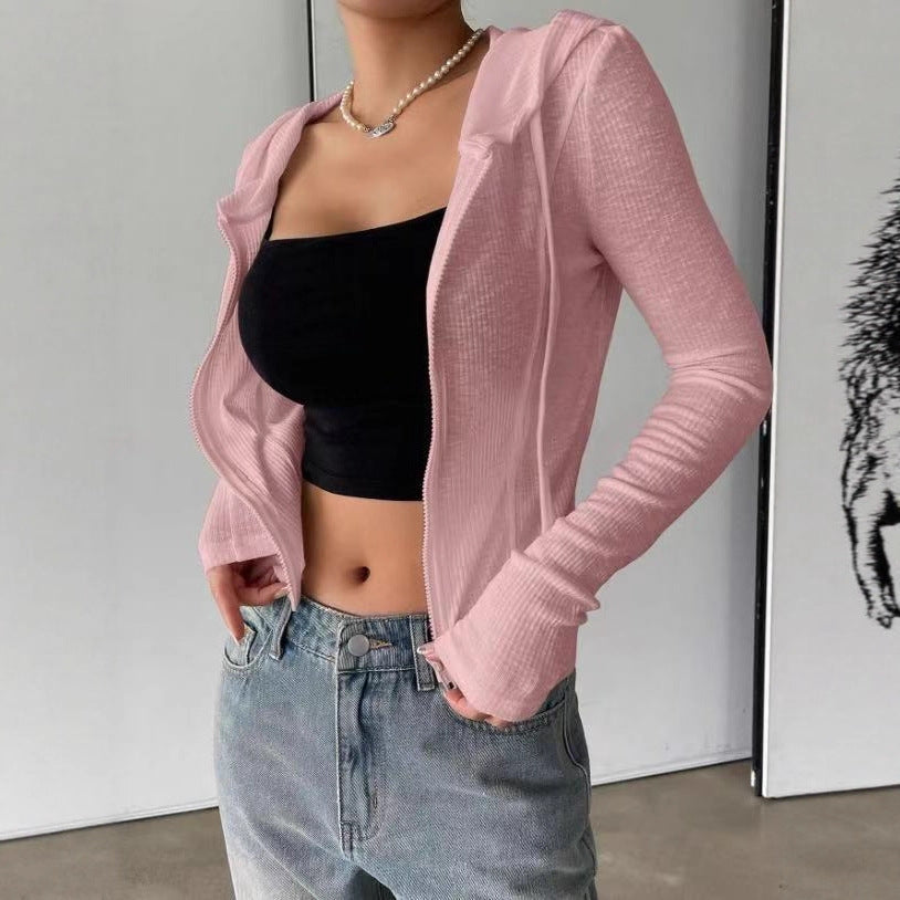 Fall Winter Knitwear Cardigan Top Slim Fit Sports Hoodie Short Zipper Hooded Sweatshirt Bella Mia