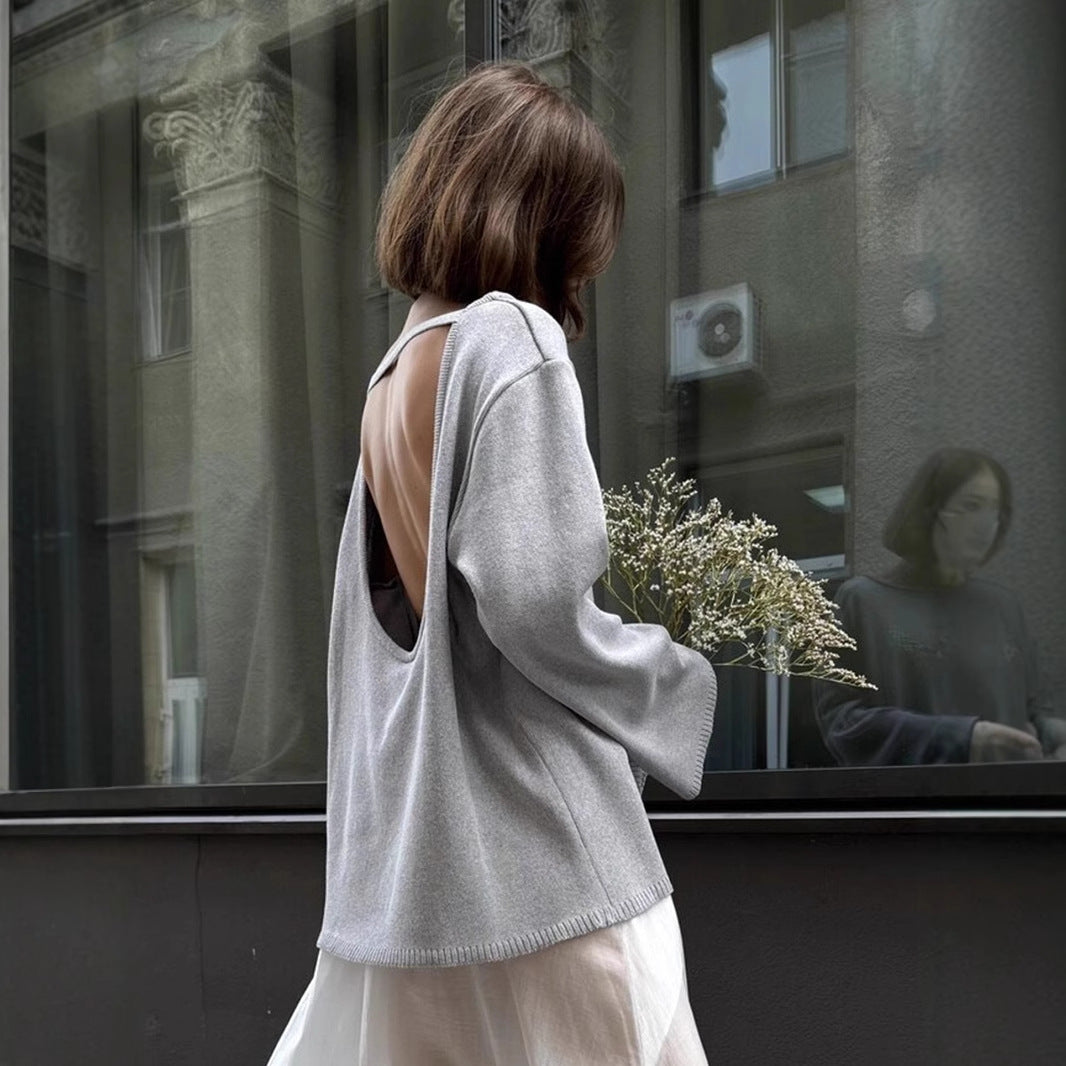 Cotton Pullover Autumn Winter Backless Sweater Loose Knitted Pullover Sweater for Women Bella Mia