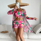 Swimsuit Women Split Three Piece Boxer Shorts Printing Mesh Red Conservative Swimsuit Bella Mia