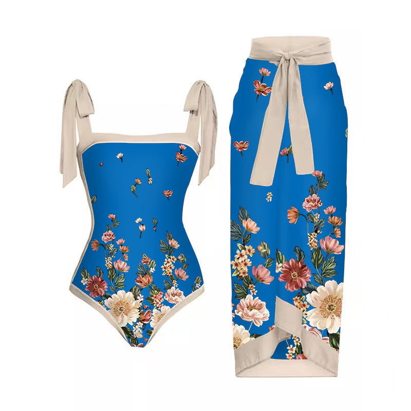 Mesh Two Piece French Swimsuit Digital Printing Sheath Dress Swimsuit for Women Bella Mia