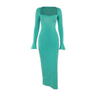 Autumn Sexy Maxi Dress Fashionable Elegant Slim Fit Lace up Long Sleeve Dress Women Bella Mia