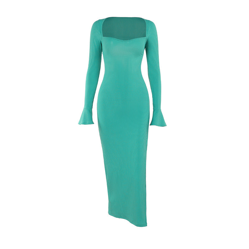 Autumn Sexy Maxi Dress Fashionable Elegant Slim Fit Lace up Long Sleeve Dress Women Bella Mia