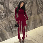 Fall Sexy Solid Color Waist Tight Hollow Out Cutout out Strap Tight Jumpsuit Bella Mia