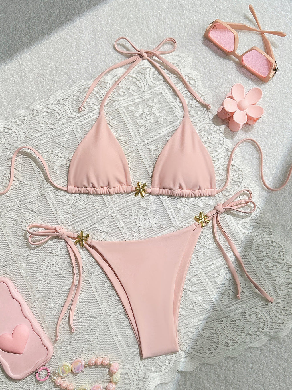 Sexy Exposed Back Women Summer Beach Solid Color Bikini Bella Mia