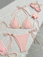 Sexy Exposed Back Women Summer Beach Solid Color Bikini Bella Mia