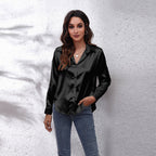 Satin Shirt Women Satin Artificial Silk Long Sleeve Shirt Bella Mia
