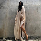 Rayon Solid Color Blouse Seaside Vacation Dress Loose Overclothes Bikini Swimsuit Robe Outer Wear Women Bella Mia