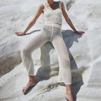 Sexy Hollow Out Cutout out See through Loose Sleeveless Beach Shirt Casual Vacation Trousers Sun Proof Set Bella Mia