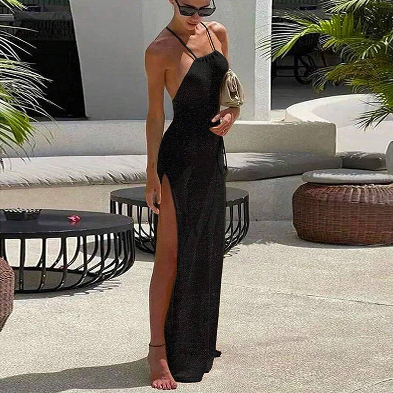 Double Sided High Slit Sling Beautiful Back Knitted Dress Beach Dress Women Bella Mia