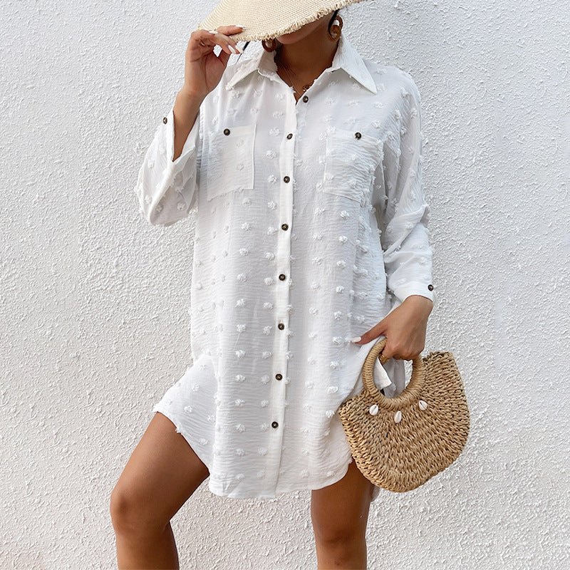 Vacation Sun Protection Clothing Women Beach Jacket Beach Cover Up Breasted Shirt Swimsuit Outwear Bella Mia
