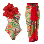 One Piece Swimsuit Women Skinny Slimming Big Floral Swimsuit Outfit Chiffon Dress Bella Mia