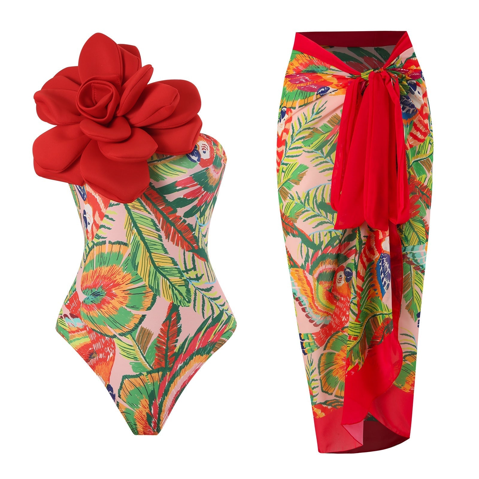 One Piece Swimsuit Women Skinny Slimming Big Floral Swimsuit Outfit Chiffon Dress Bella Mia
