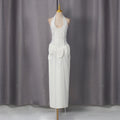 French Halter Solid Color Dress Spring Waist Tight Slimming Sheath Diamond Beaded Dress Women Bella Mia