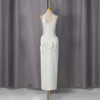 French Halter Solid Color Dress Spring Waist Tight Slimming Sheath Diamond Beaded Dress Women Bella Mia