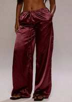 Women Clothing Trendy Autumn Satin Satin Casual Pants Loose Wide Leg Drawstring Long Pants Bella Mia