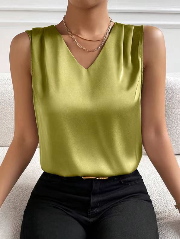 Women Satin Tank Top Office Vest Bottoming Top Bella Mia
