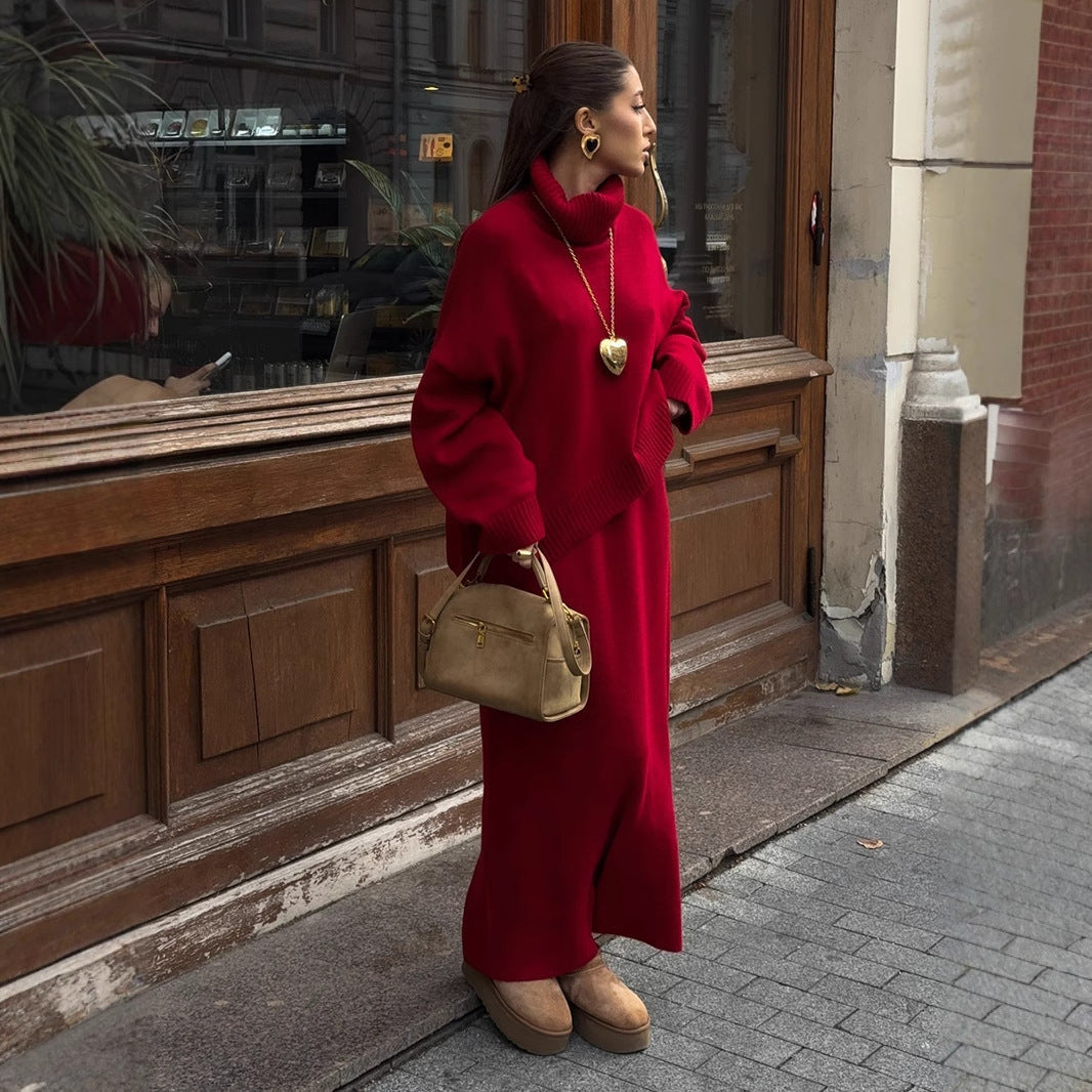 Turtleneck Sweater Skirt Set Women Autumn Winter Loose Knitted Two Piece Sweater Set Women Bella Mia