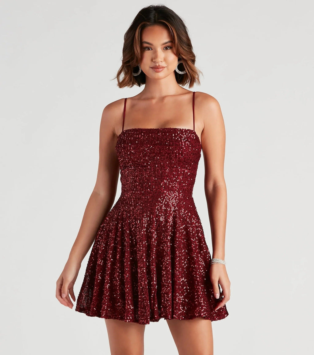 Summer Casual Sexy Sequined Suspender A line Dress Elegant Bella Mia