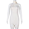 Women Clothing Spring Mesh Stitching Halter Cut out Irregular Asymmetric Dress Bella Mia