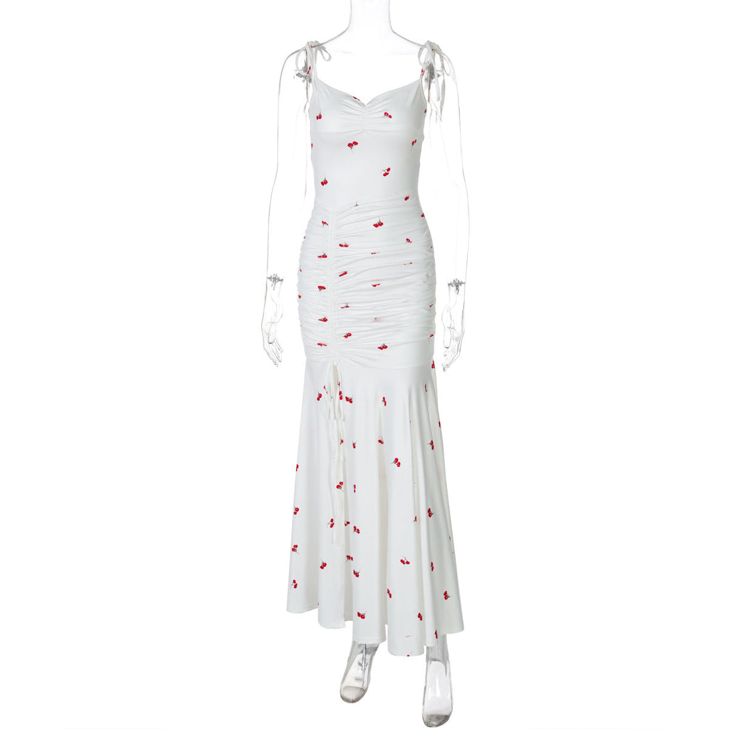 Women Clothing Summer Printing Sexy Suspenders Ruched Split Dress Women Summer Dress Bella Mia