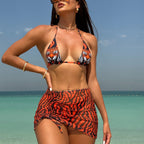 Sexy Tiger Head Striped Three Piece Sets Swimwear Swimsuit Bikini Bella Mia
