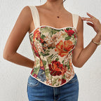 Retro Printed French Boning Corset Slimming Corset Outer Wear Inner Wear Vest Top Sling Bella Mia