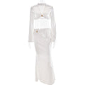 Summer Wind Graceful Satin Women Two Piece Sets Deep V Plunge Long Sleeve Top Sexy Slim Fit Maxi Skirt Bella Mia