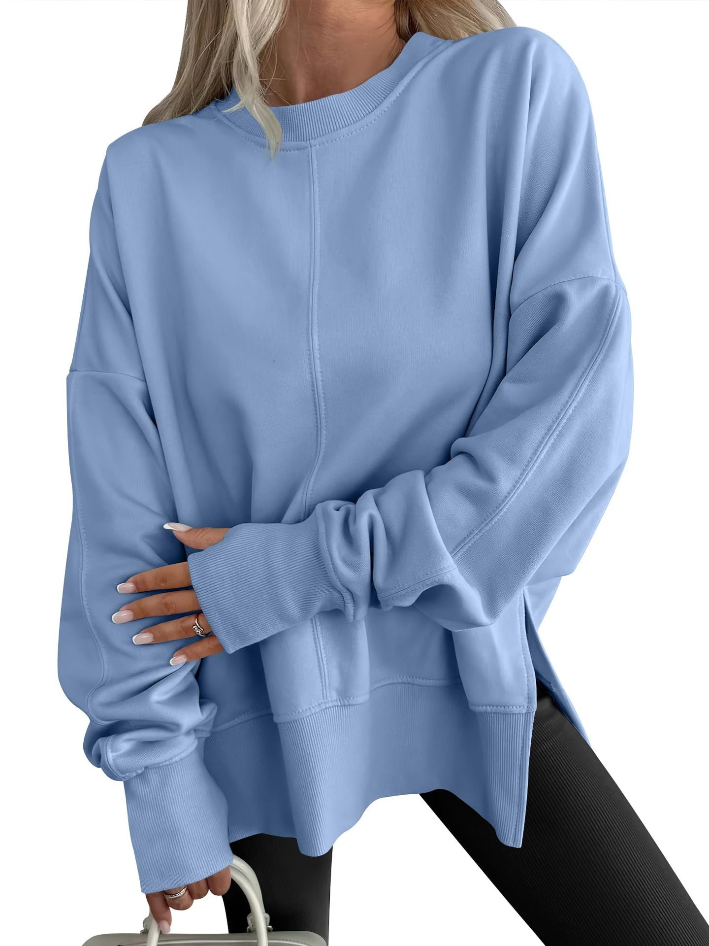 Code Casual round Neck Pullover Solid Color Loose Sports Long Sleeve Sweatshirt Tops Bella Mia