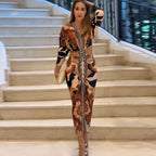 Spring Women Wear Short Sleeve V neck Slim Print Dress Bella Mia