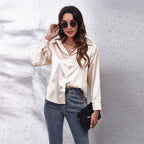 Satin Shirt Women Satin Artificial Silk Long Sleeve Shirt Bella Mia