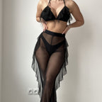 Solid Color Halter Lace Ruffled Stitching Three Piece Set Sexy Swimsuit Bella Mia