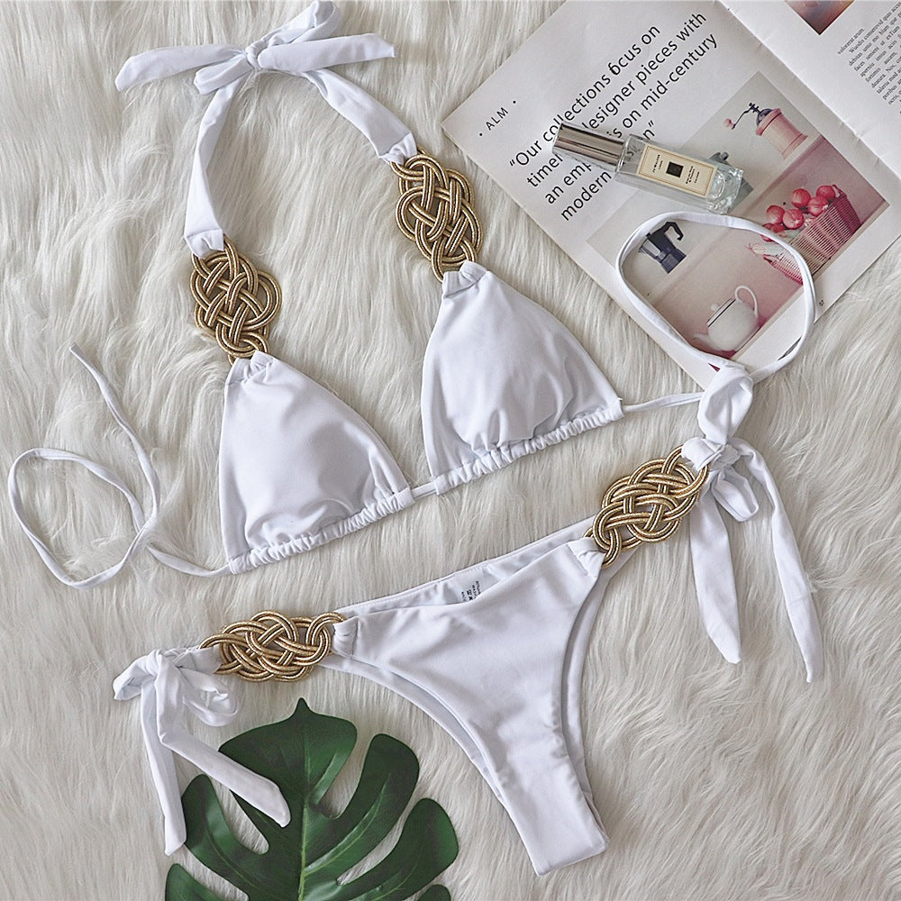 Bikini Solid Color Split Swimsuit Sexy Hand-Woven Women Swimwear Bella Mia
