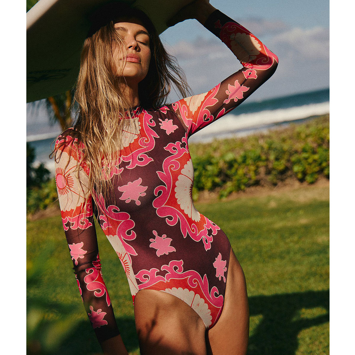 Printed Long Sleeve Zipper Surfing One Piece Swimsuit Bella Mia